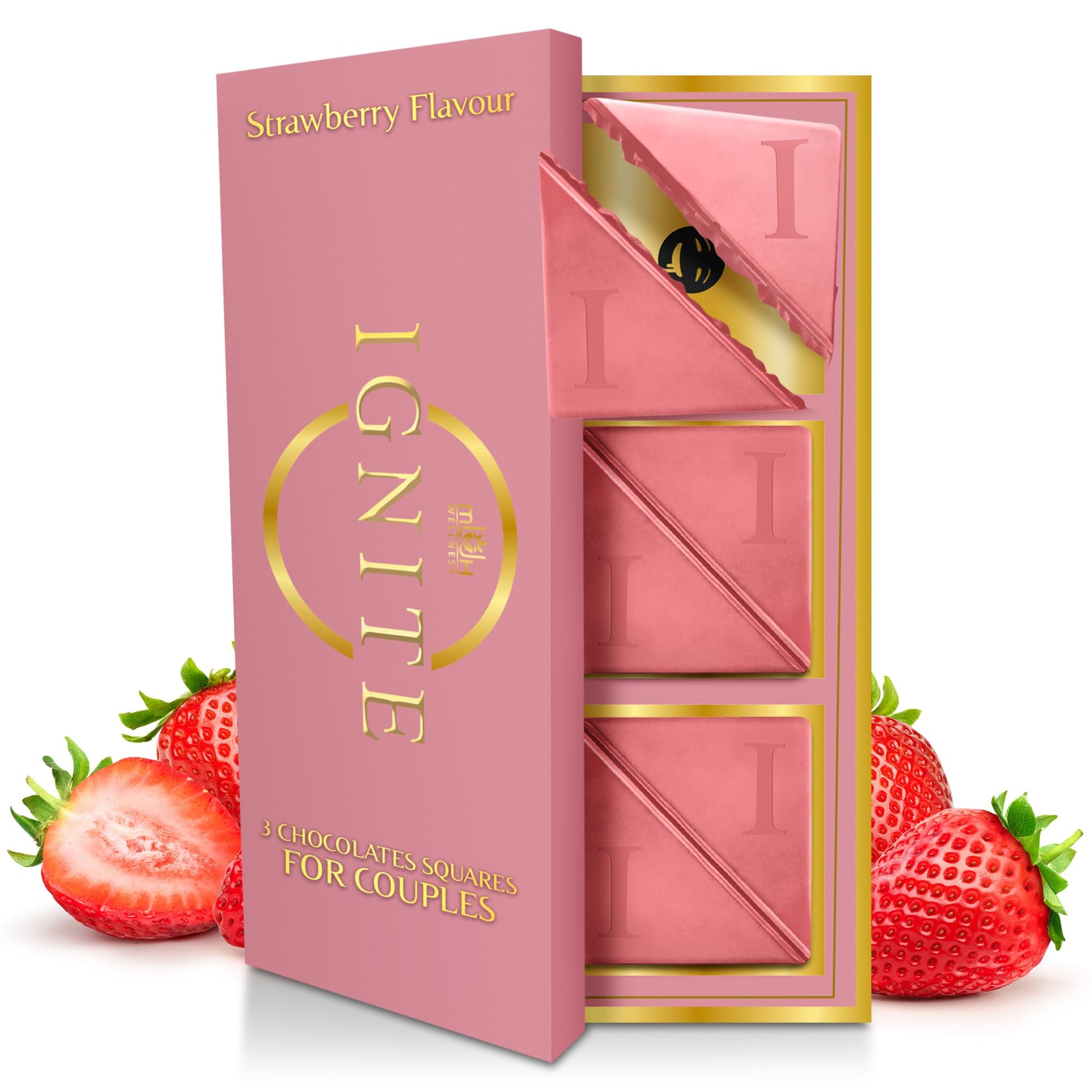 Ignite Chocolate Bars - Enhanced Strawberry Flavor Chocolate Squares For Couples - 60% Cocoa, Vegetarian - Crafted With Selected Ingredients For A Delightful Experience - Ideal For Men & Women