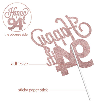 Lingteer Happy 94Th Birthday Cake Topper - Cheers To 94Th Birthday 94 Years Old Birthday Party Cake Decorations Sign.