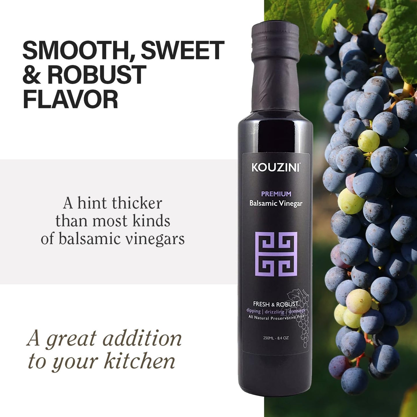 Kouzini Ultra Premium Balsamic Vinegar, Aged Balsamic Vinegars From Modena, Italy, Premium, Smooth & Full-Bodied Flavor, 250Ml B