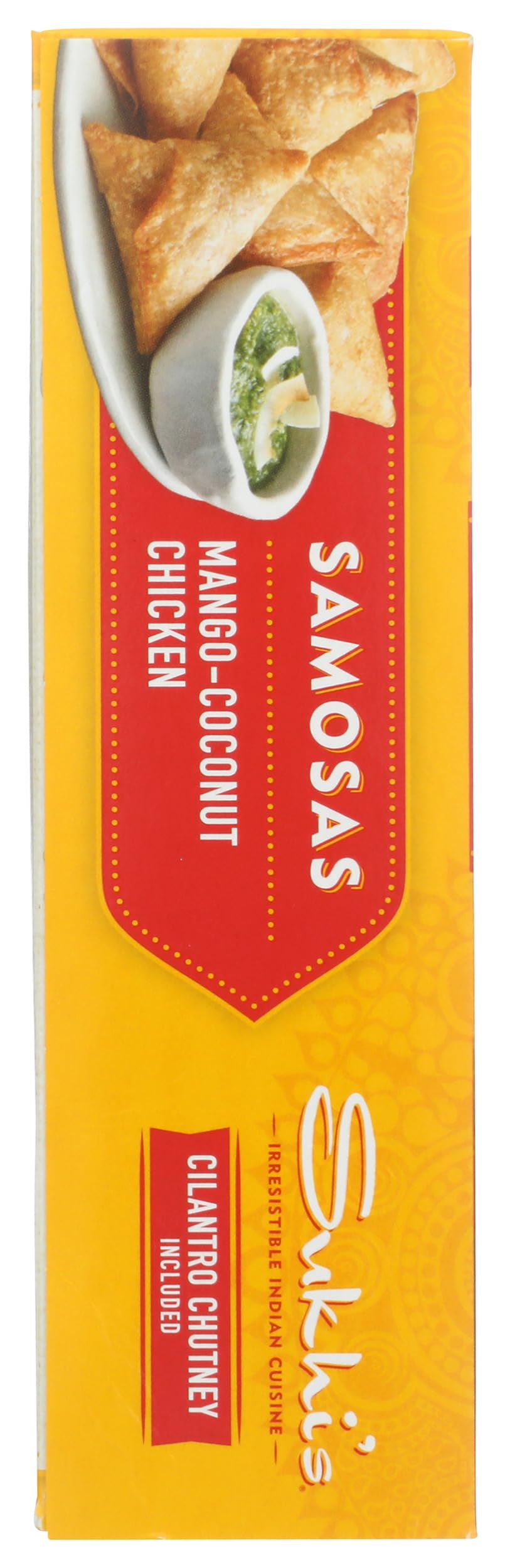 Sukhis Indian Mango Coconut Chicken Samosa Frozen Appetizer Snack with Cilantro Chutney Dipping Sauce 10oz