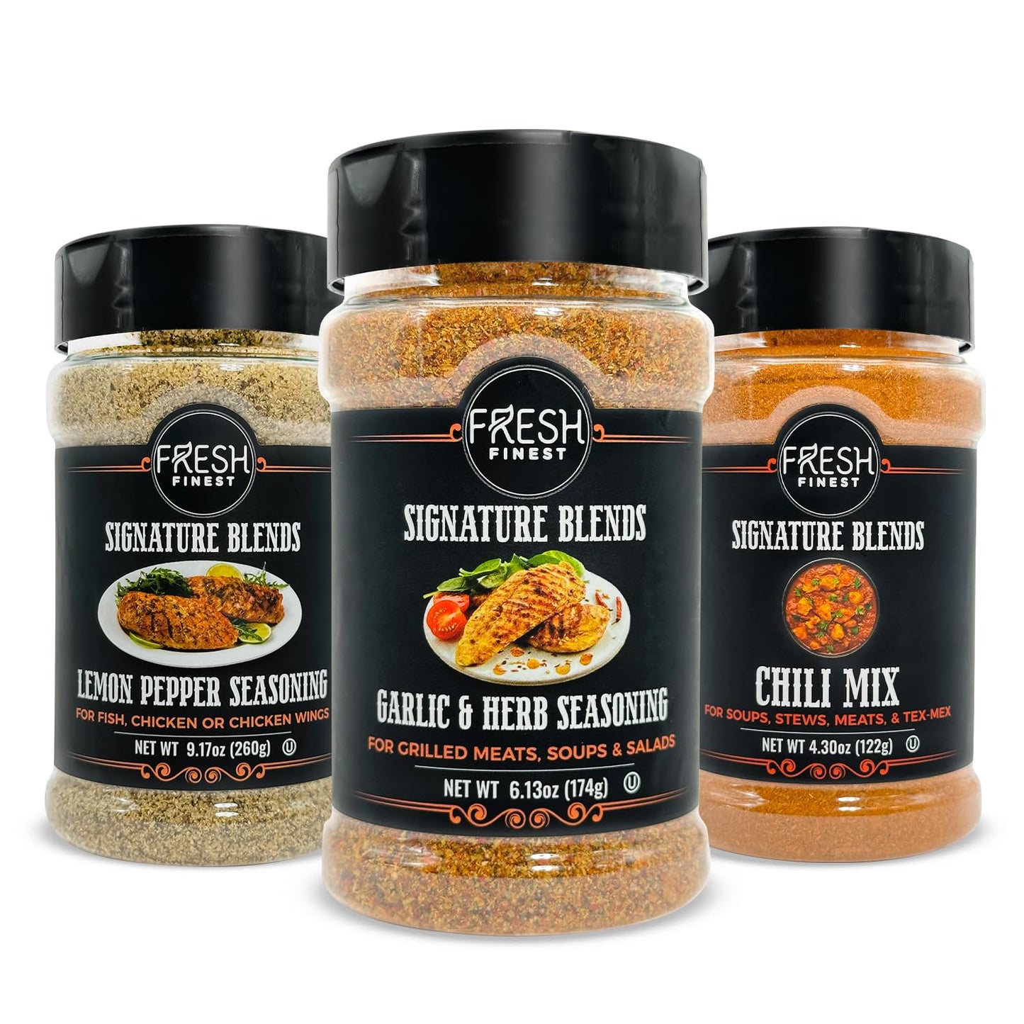 Fresh Finest Grilling Spice Gift Set - Garlic & Herb  Lemon Pepper  Chili Mix - Kosher  Gluten-Free  Non-Gmo - Ideal For Easy And Delicious Meals (3-Pack)