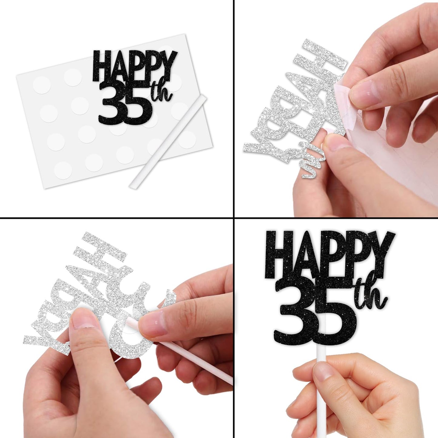18Pcs Black Glitter Happy 35Th Dessert Cupcake Topper Pick For Funny Legend Since 1990 Theme Decor Supplies Men Women Happy 35 B