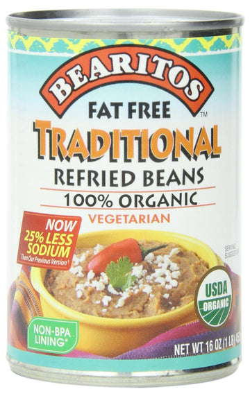 Bearitos Organic Fat Free Traditonal Refried Beans, 16-Ounce (Pack Of 6)