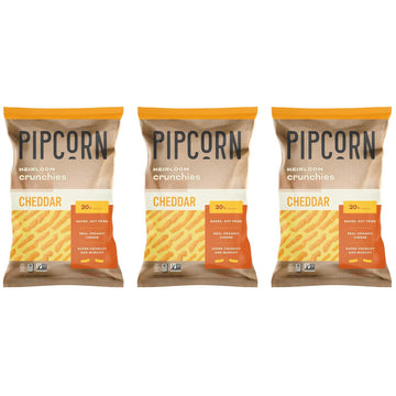 Pipcorn Heirloom Crunchies - Cheddar (3 Pack of 7oz Bags) - Organic Cheese, Baked not Fried, No Artificial Anything, Non-GMO Hei