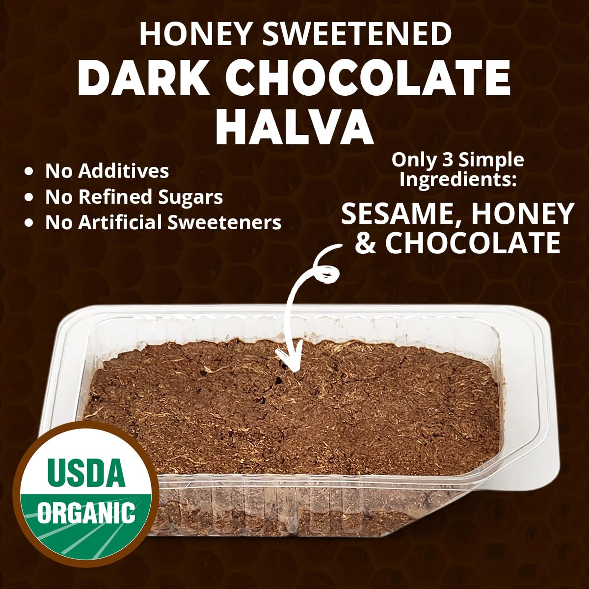 Wellbees Organic Honey Halva Snack - Honey & Dark Chocolate - 75g Each - Case of 12 - Paleo Approved