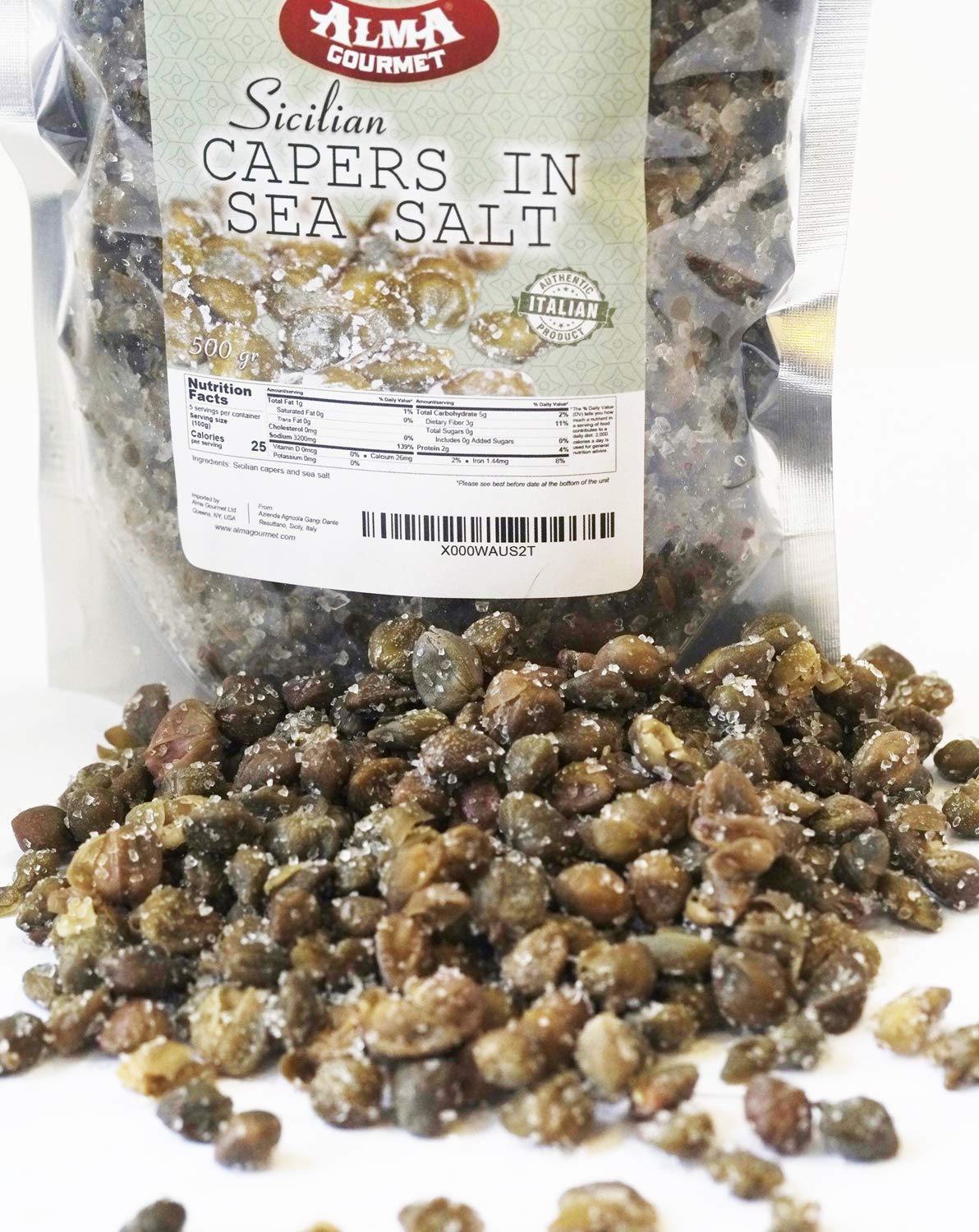 Alma Gourmet Sicilian Capers In Sea Salt Imported From Italy |1.1 Pound (500G)
