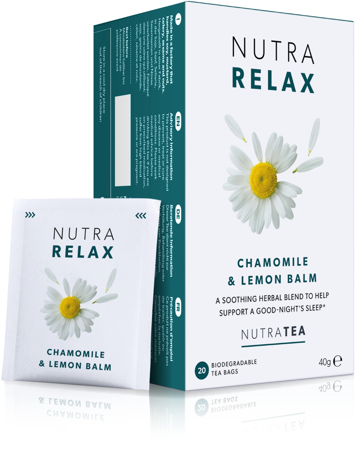 NUTRARELAX - Sleep and Calming Tea - Helps with Relaxation and Sleep - Includes Chamomile, Lemon Balm and Passionflower - 20 Env