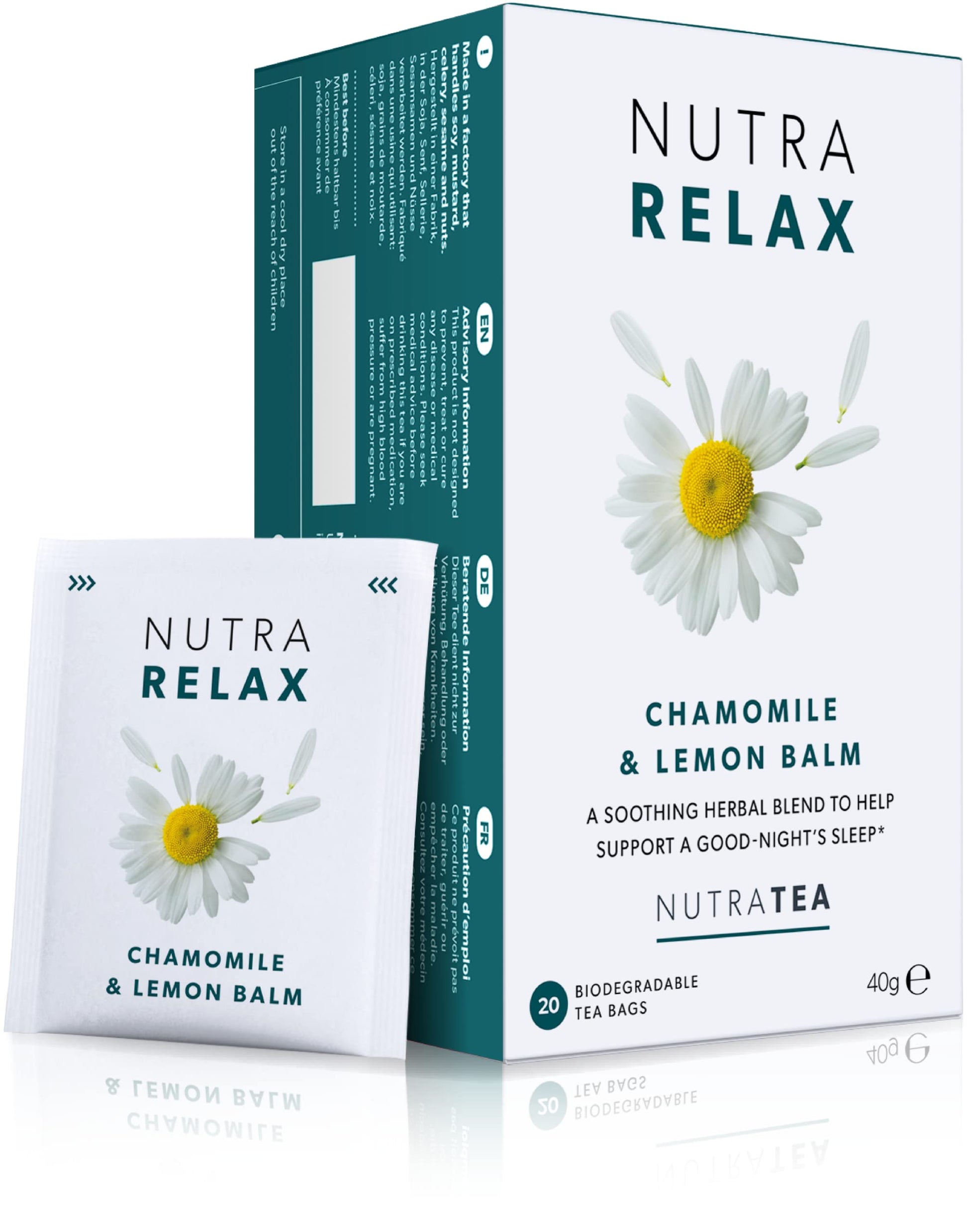 NUTRARELAX - Sleep and Calming Tea - Helps with Relaxation and Sleep - Includes Chamomile, Lemon Balm and Passionflower - 20 Env