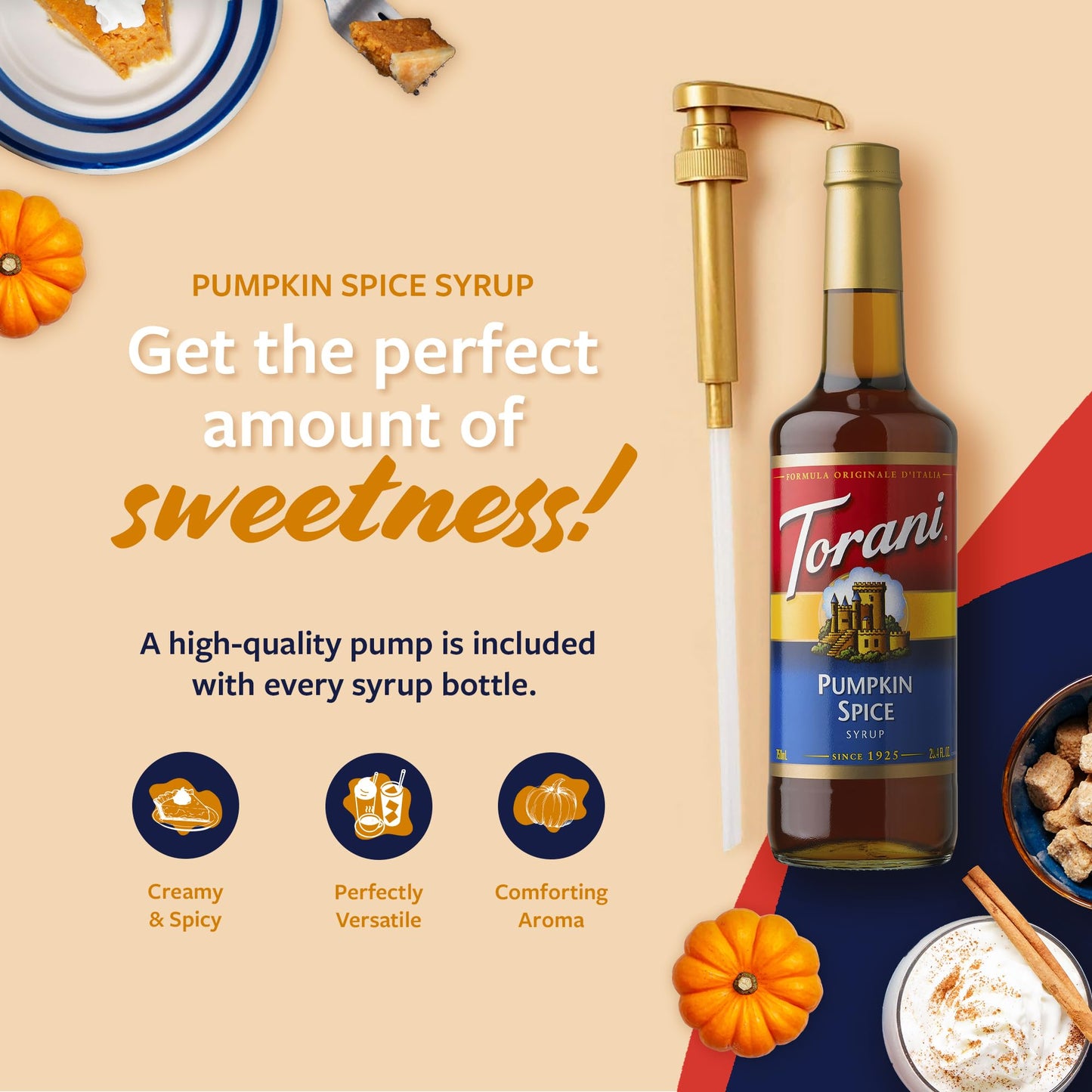 Torani Coffee Syrup, Pumpkin Spice Flavoring For Drinks, Glass Bottle With Pump Included, 25.4 Fl Oz