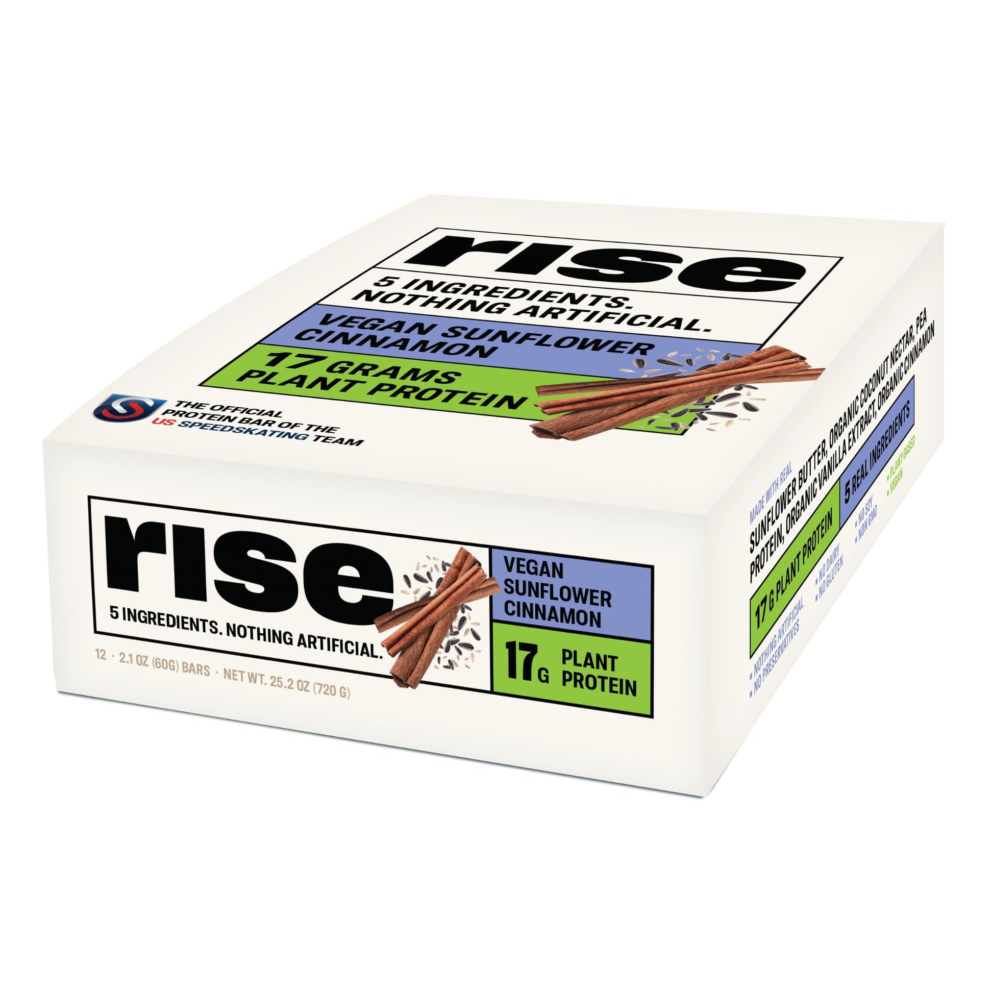 Rise Pea Protein Bar - Vegan Sunflower Cinnamon | Breakfast Bar & Protein Snack 17G Protein Just 5 Whole Food Ingredients Non-Gm