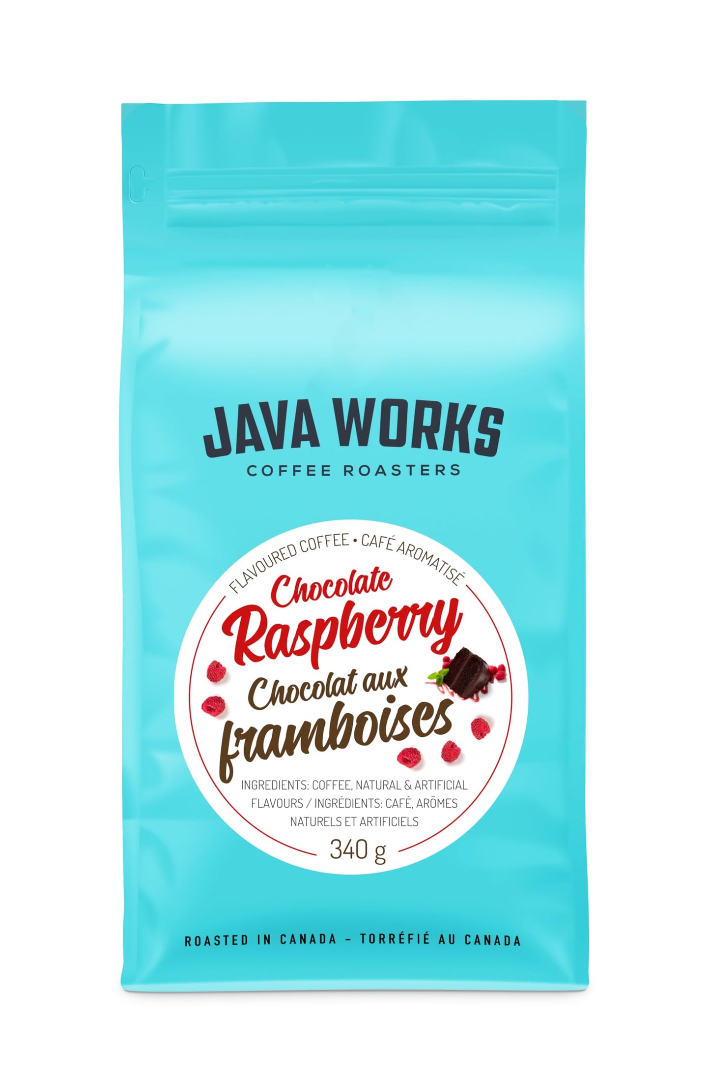 Java Works Coffee - Chocolate Raspberry Flavored Coffee | 12 ounces | Medium Roast | Whole Bean | No Sugar Added