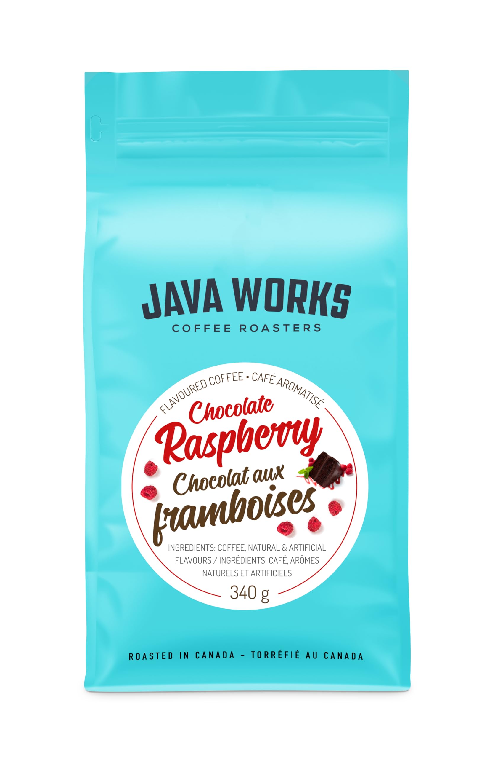 Java Works Coffee - Chocolate Raspberry Flavored Coffee | 12 ounces | Medium Roast | Whole Bean | No Sugar Added