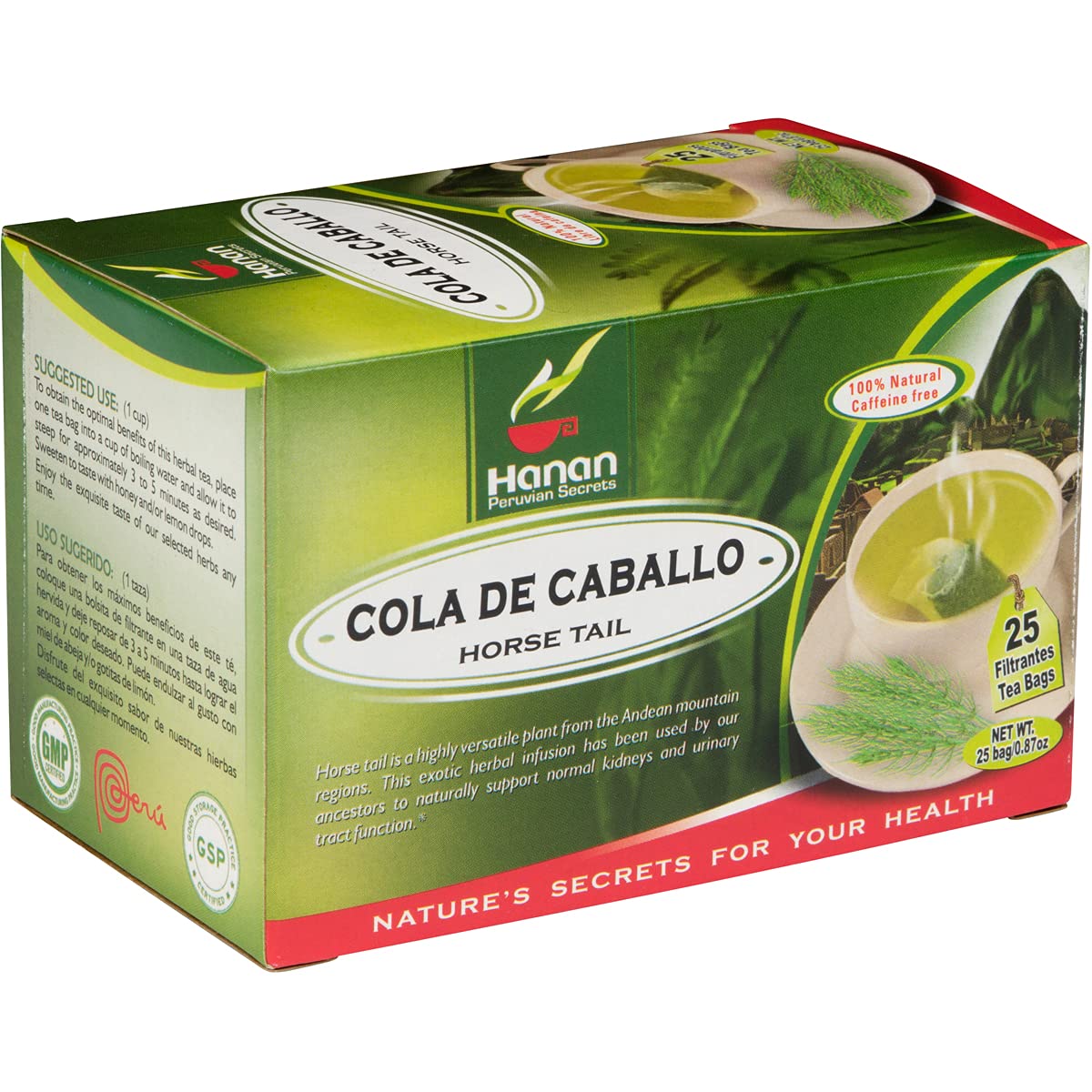 Hanan Horsetail Tea (Cola De Caballo) - 25 Teabags Of All-Natural Horse Tail From Peru A.K.A. Shavegrass, Snake Grass, Equisetum