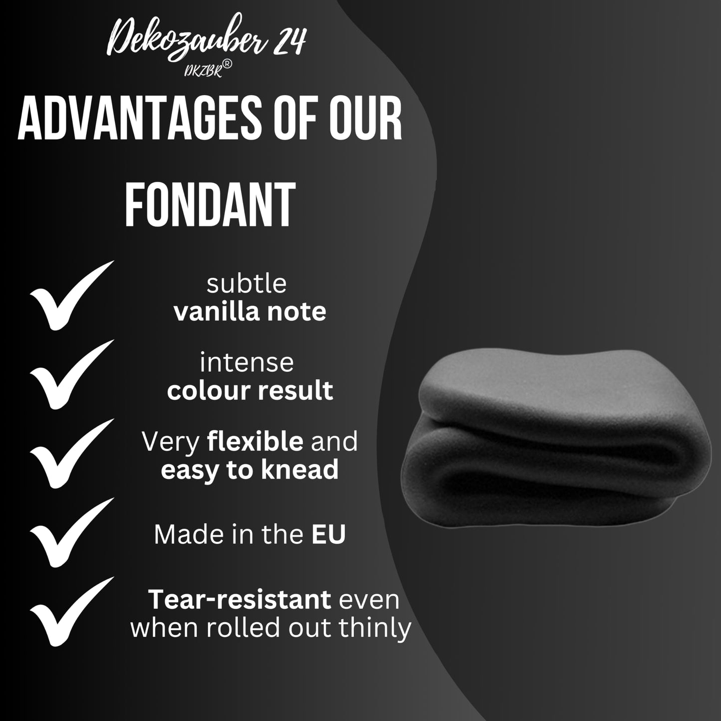 Dekozauber24 Premium Fondant for Cakes and Figurines, 8.8oz, Gluten Free, Vanilla Taste, Black