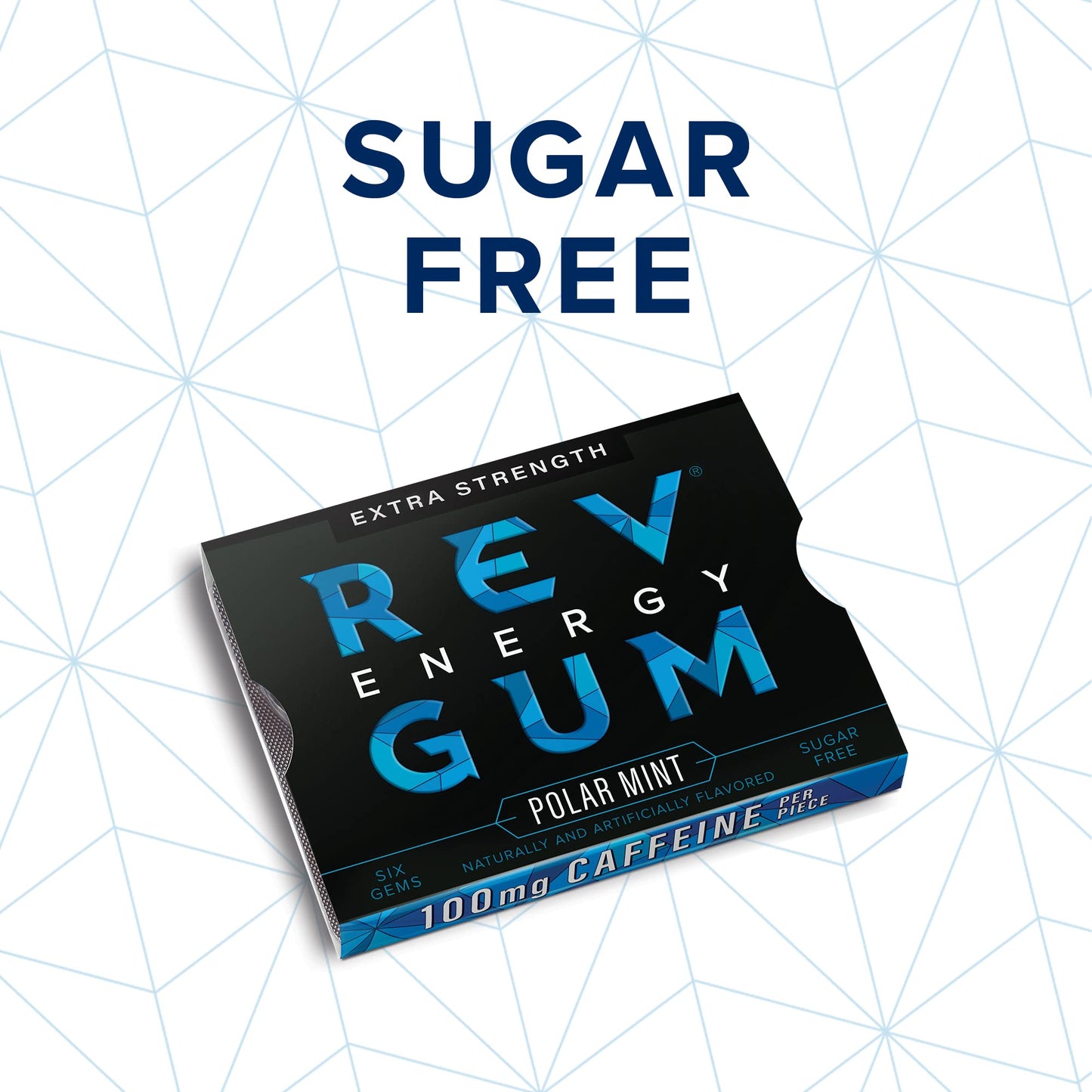 Rev Gum Caffeine Energy Gum | Extra Strength 100mg of Caffeine per Gem | Polar Mint Sugar Free Caffeine Gum - Low Calorie Chews to Help You Stay Alert  Awake and Focused - Mint Chewing Gum - 12 Packs