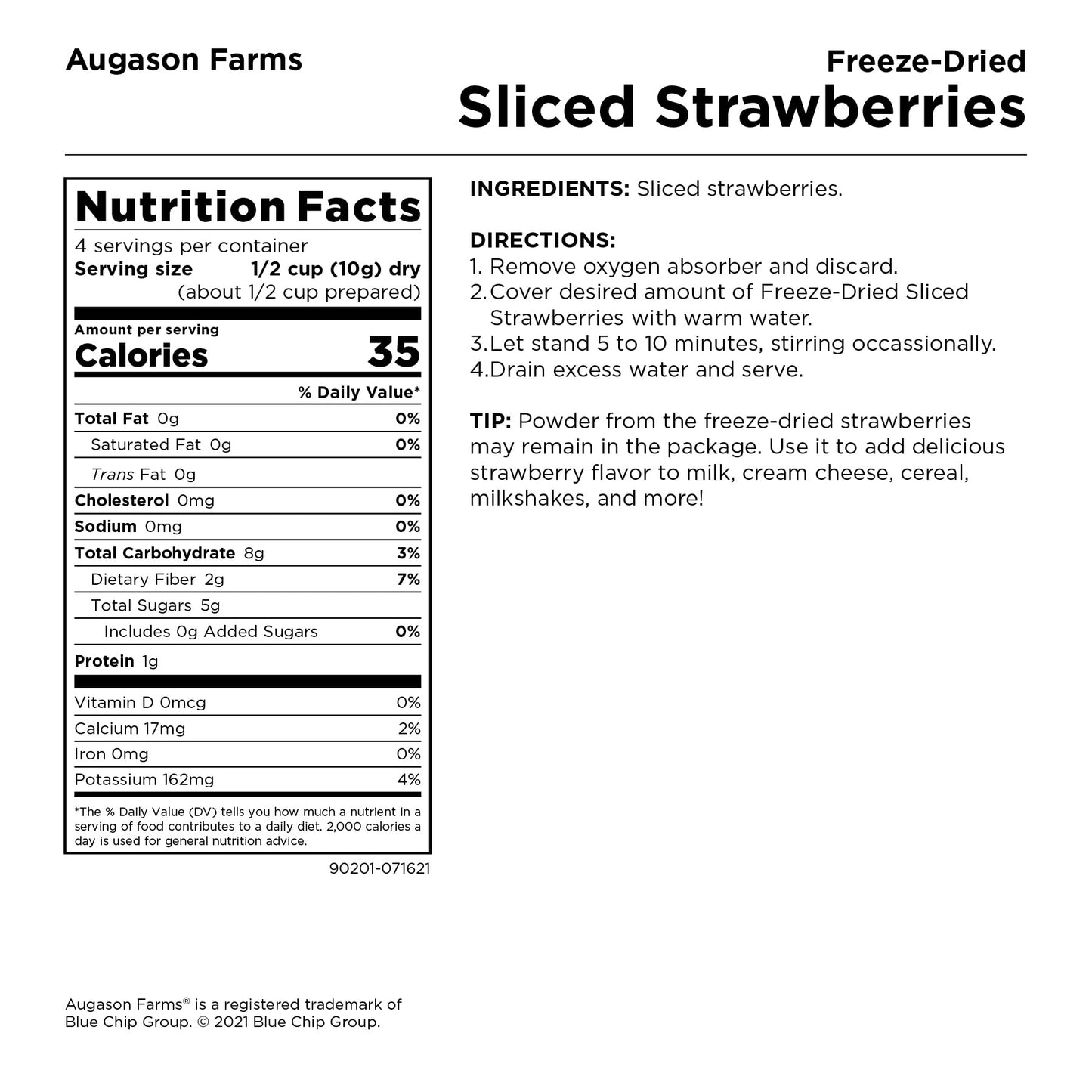 Augason Farms Freeze-Dried Sliced Strawberries Resealable Pouch 1.41 Oz.