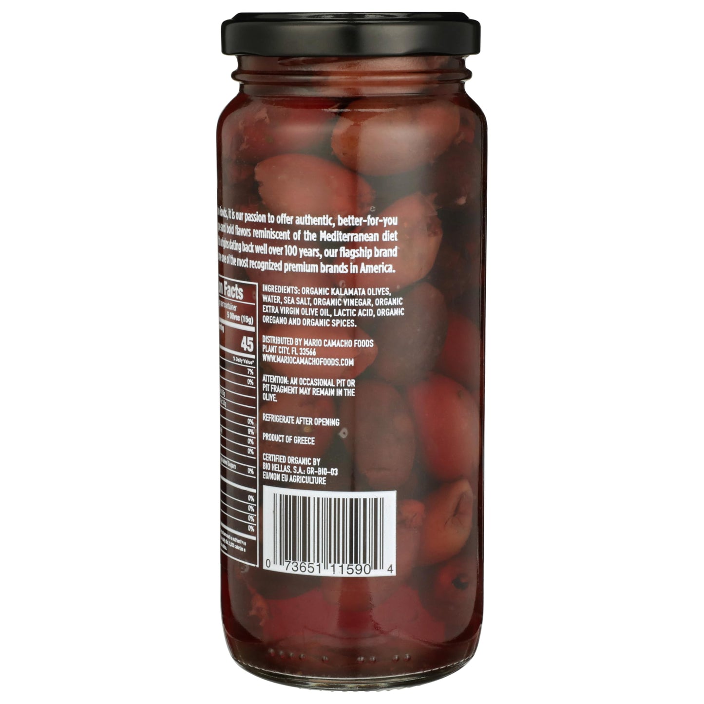 Mario Camacho Greek Organic Kalamata Pitted With Oregano And Touch Of Olive Oil, 6.25 Ounce