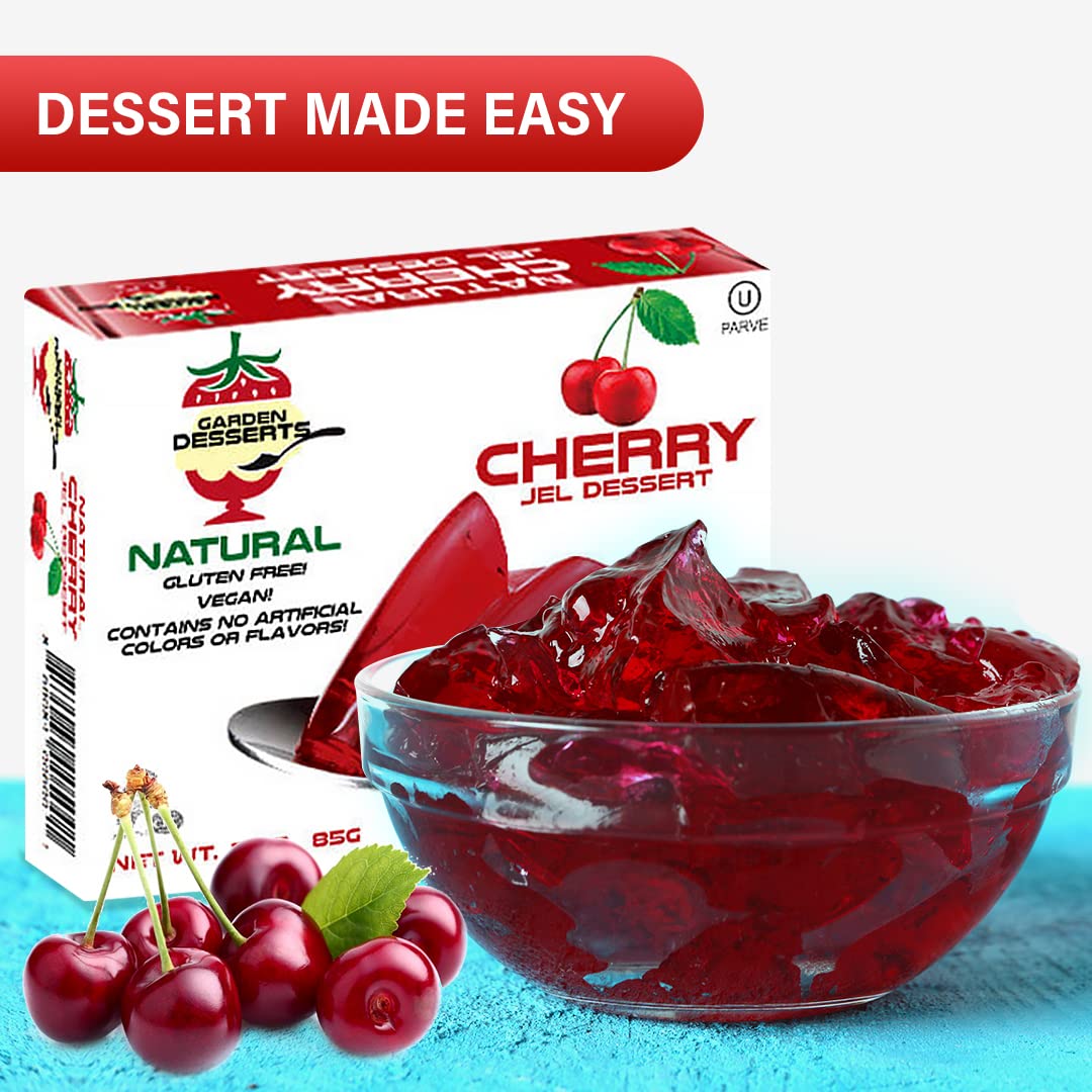 Natural Jello Dessert Mix - Vegan Jello By Garden Desserts [Cherry] Gluten Free, Dairy Free, Non Gmo, Kosher Gelatin Free Jello,
