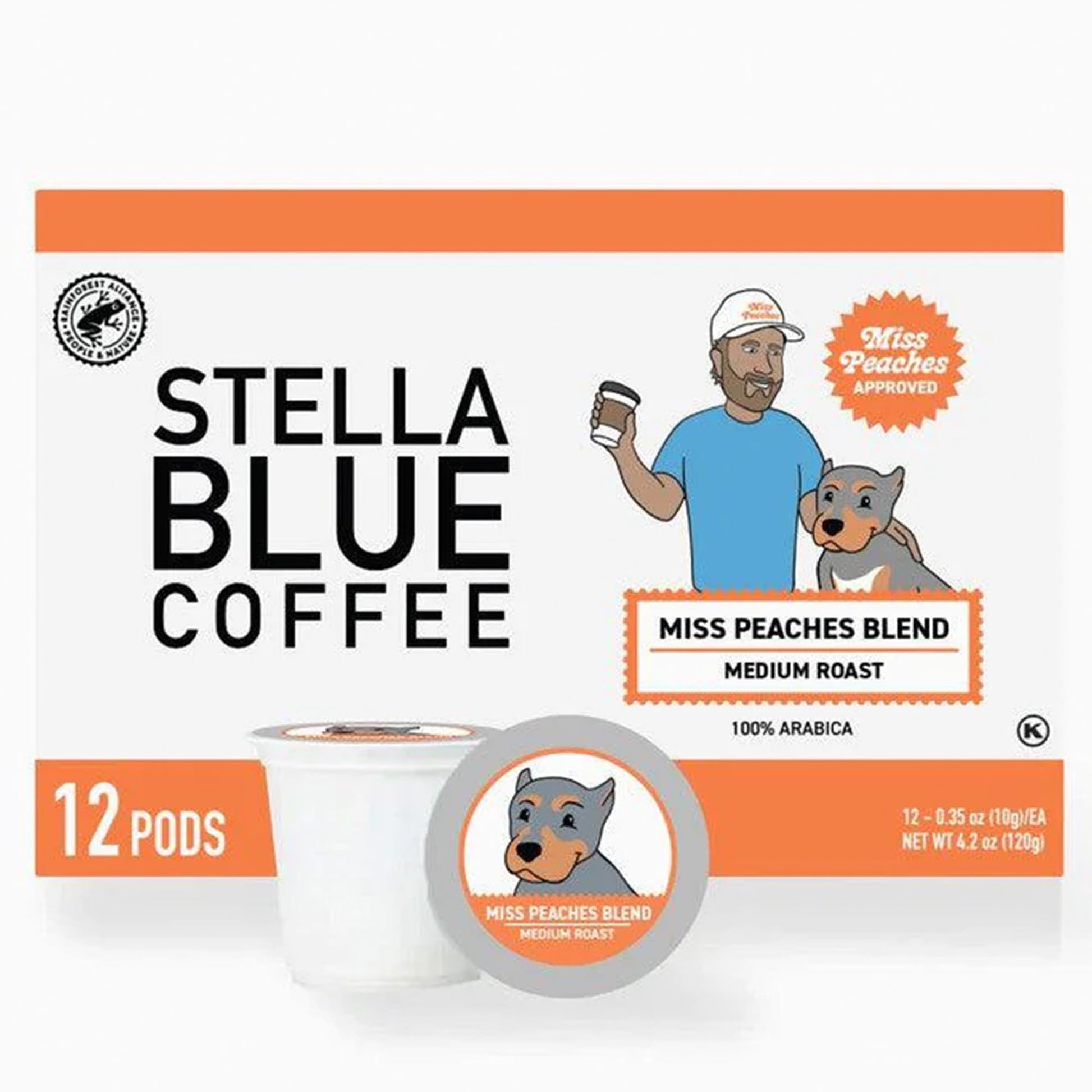 Stella Blue Coffee Pods, Miss Peaches Blend, Medium Roast, 100% Arabica, 12 Recyclable K Cup Compatible Pods