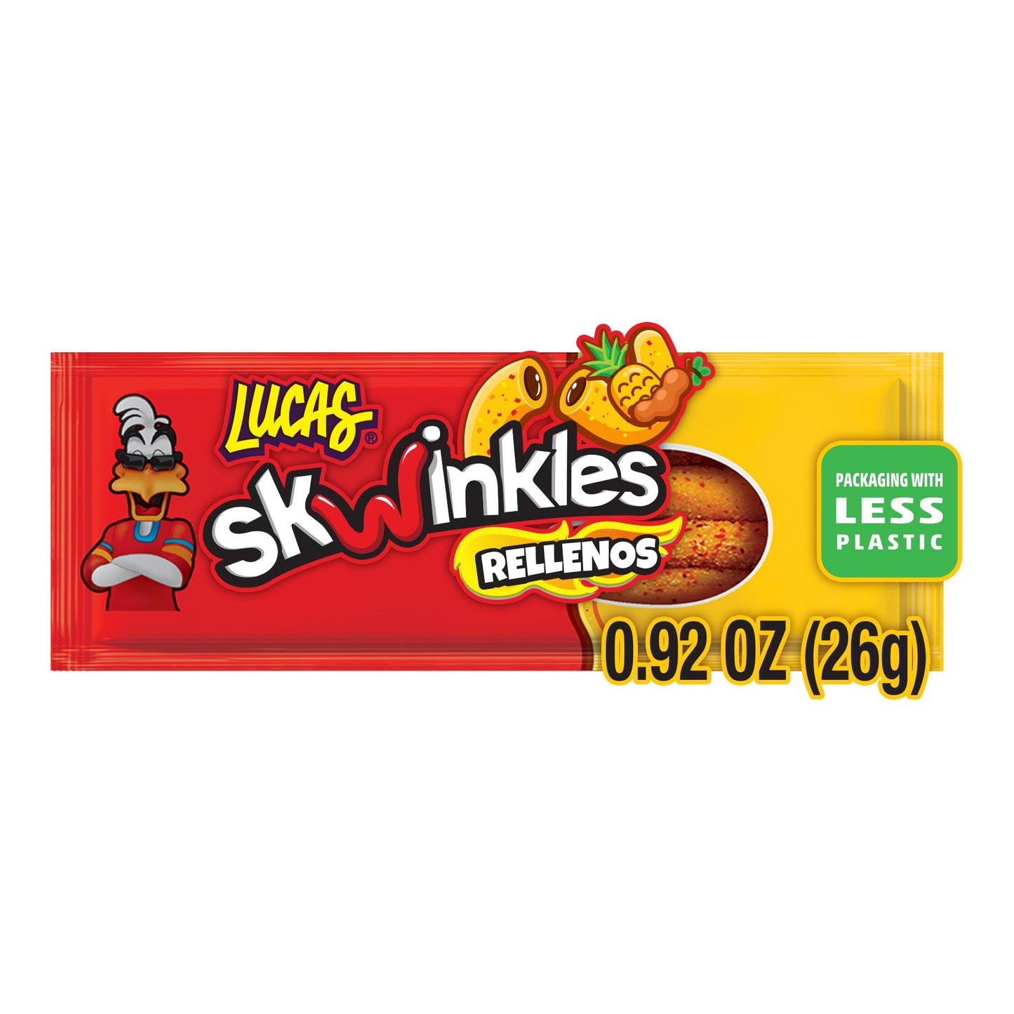 Lucas Skwinkles Pineapple - Tamarind Filled Flavored Sweet & Sour Candy Strips, 0.92oz - 12 Pieces for Treats, Fruit, Parties, P