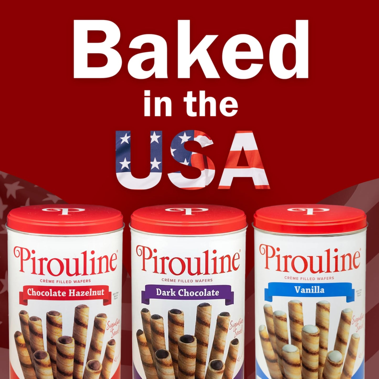 Pirouline Rolled Wafers Variety Pack - Chocolate Hazelnut, Dark Chocolate, Vanilla - 14.1 oz (Pack of 3)