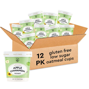 Mylk Labs Apple Cinnamon Gluten Free Oatmeal Cups - Low Sugar Breakfast, High Fiber Thin Rolled Oats, High Protein Instant Oatme