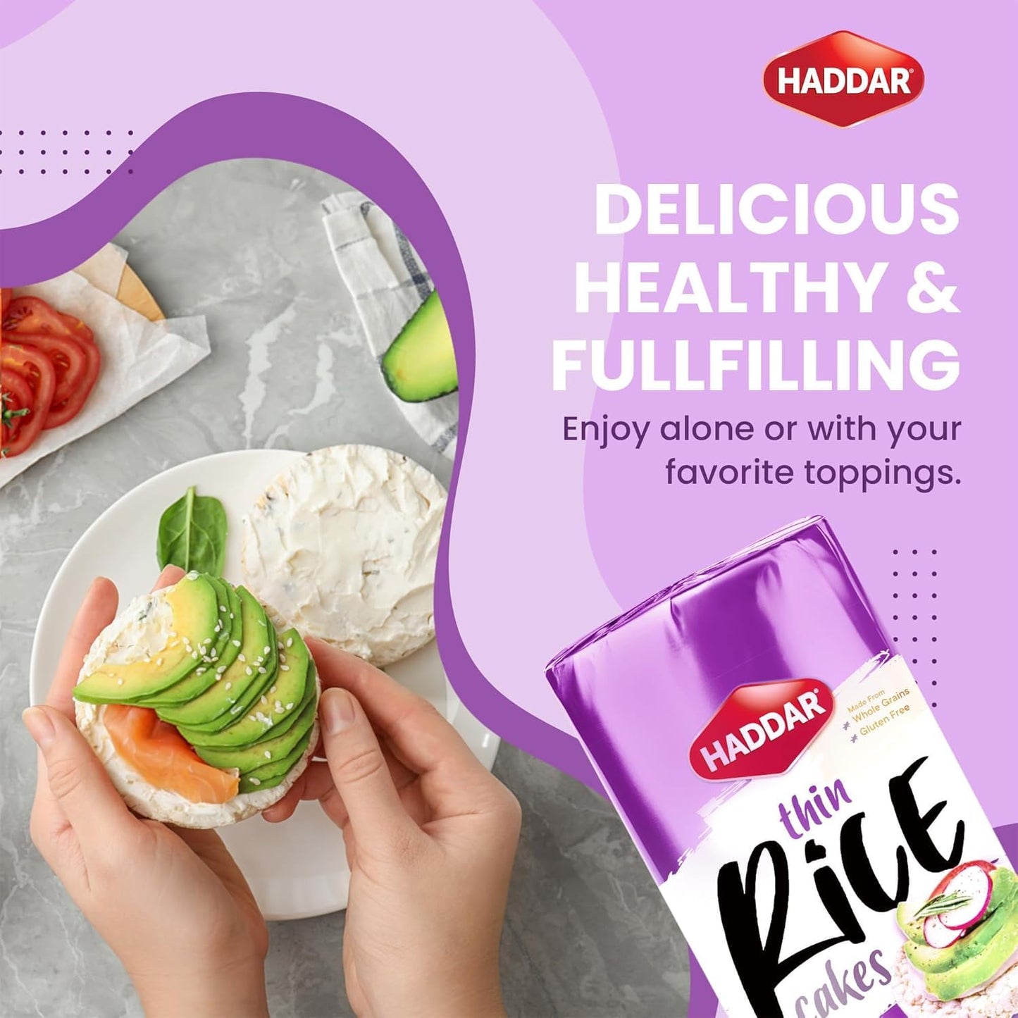 Haddar Wholegrain Rice Cakes 4.2oz (3 Pack) Made From Brown Rice | All Natural, Gluten Free, Vegan, Non GMO | Low Fat & Low Calo