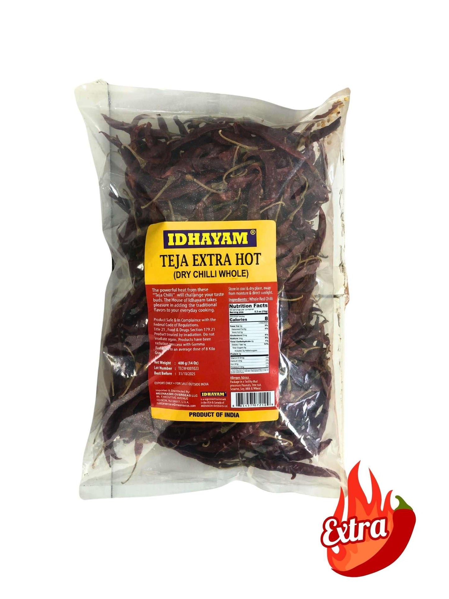 Teja Dry Chilli Whole *Extra Hot* 400G/14 Oz| Dried Chilis| Spicy Chili Peppers| Premium Dried Chilis Whole| Indian Authentic Re