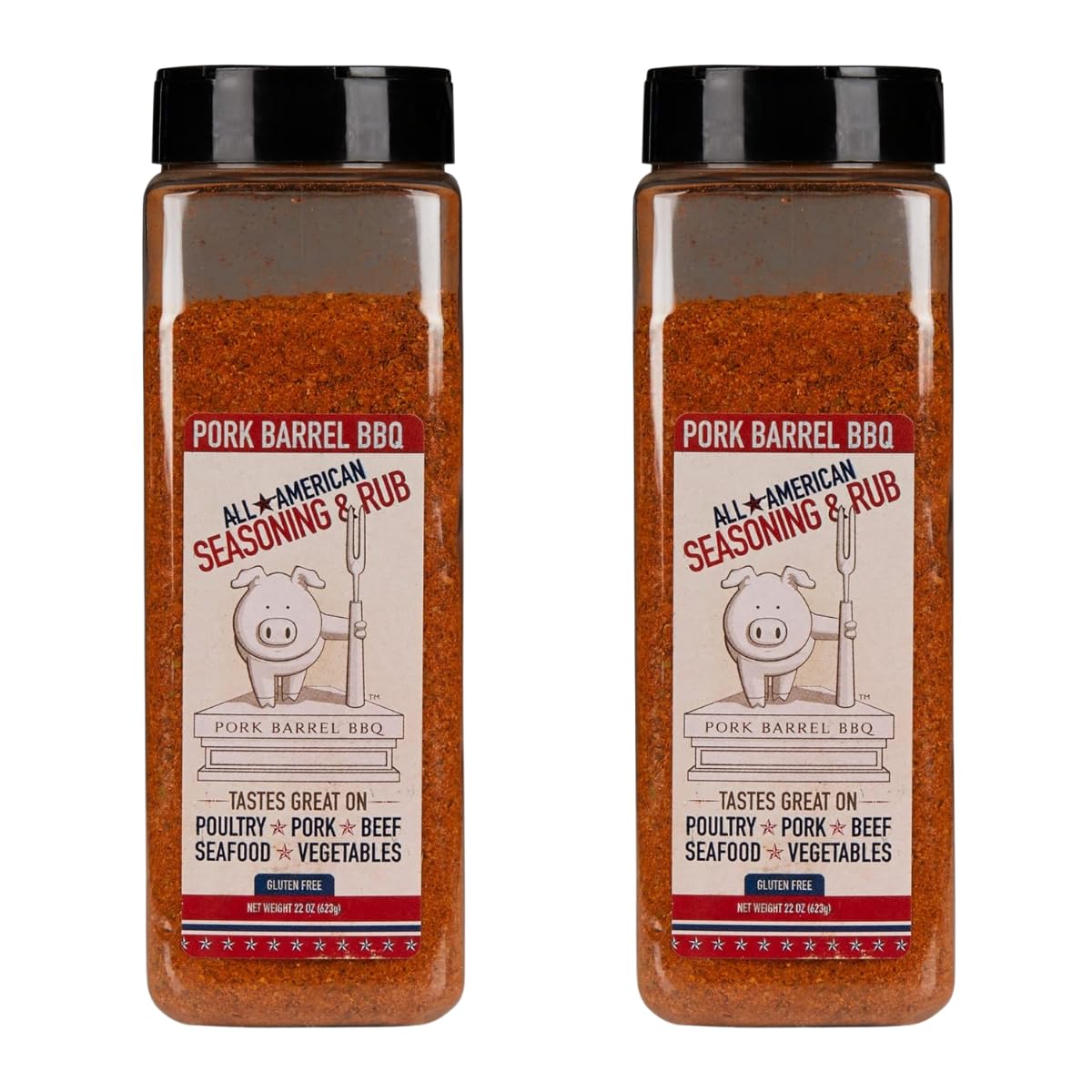Pork Barrel BBQ All-Purpose BBQ Seasoning & Rub, Sugar-Free, Gluten-Free, 22oz Chef Shaker Jar, Pack of 2