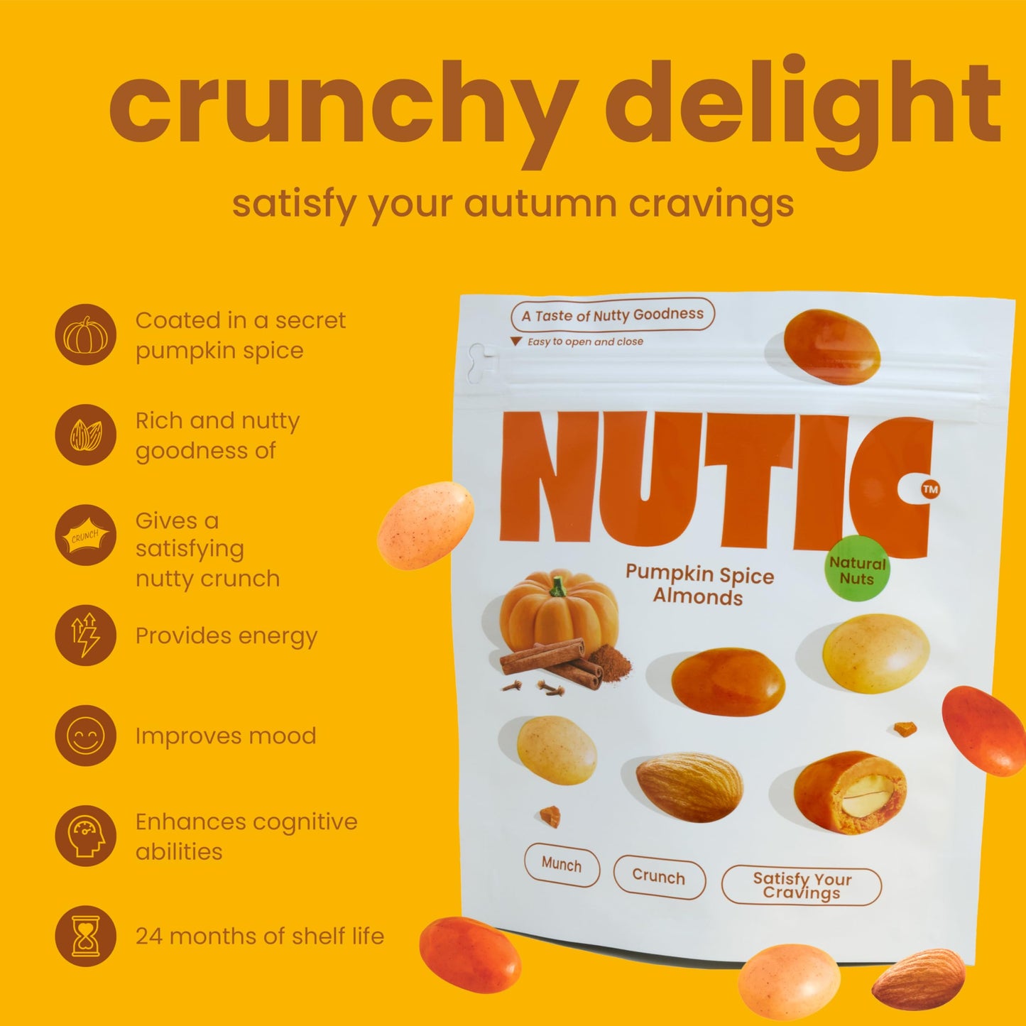 Nutic Pumpkin Spice Almonds - 5 Lb Premium Pumpkin-Flavored Almond Snacks In A Resealable Bag - Ideal For Seasonal Snacking Adve