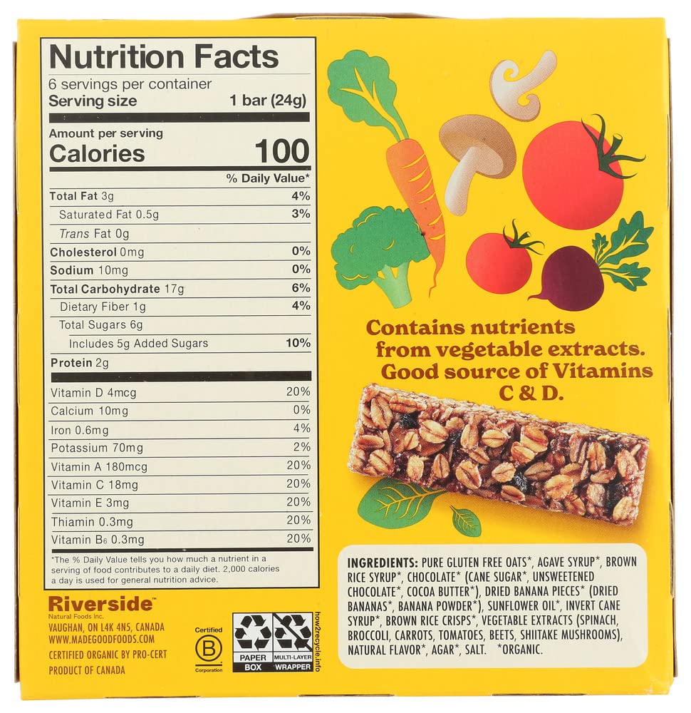MadeGood Chocolate Banana Granola Bars, 6 Healthy Snack Bars, 0.85 oz