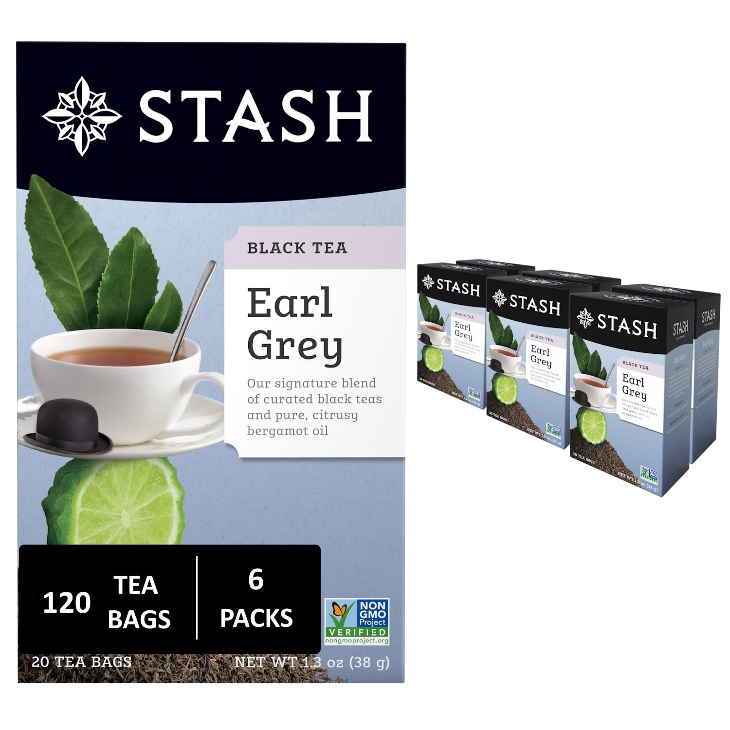 Stash Earl Grey Black Tea - Caffeinated, Non-GMO, 20 Count (Pack of 6) - 120 Bags Total