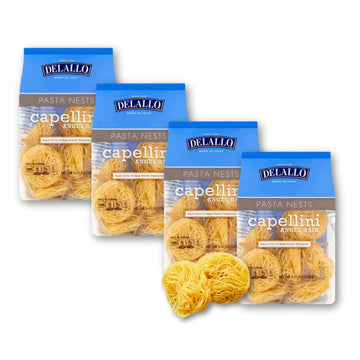 DeLallo Capellini Angel Hair Pasta Nests, Made in Italy, Made with Durum Wheat Semolina Flour, All Natural, Kosher, Non-GMO, 8.8