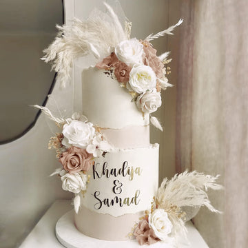 33 Pcs Boho Cake Topper Decorations Vintage Artificial Rose Flowers Leaves Various Dried Pampas Grass For Cake Decorating Kit Fo