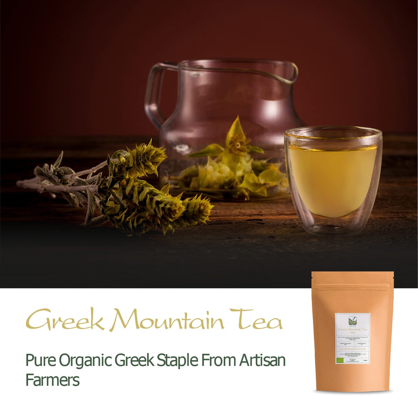 Greek Mountain Tea Organic Handpicked - Ironwort Herbal Tea Mt Olympus Greece - Sideritis Scardica Shepherds Greek Teas Mountai