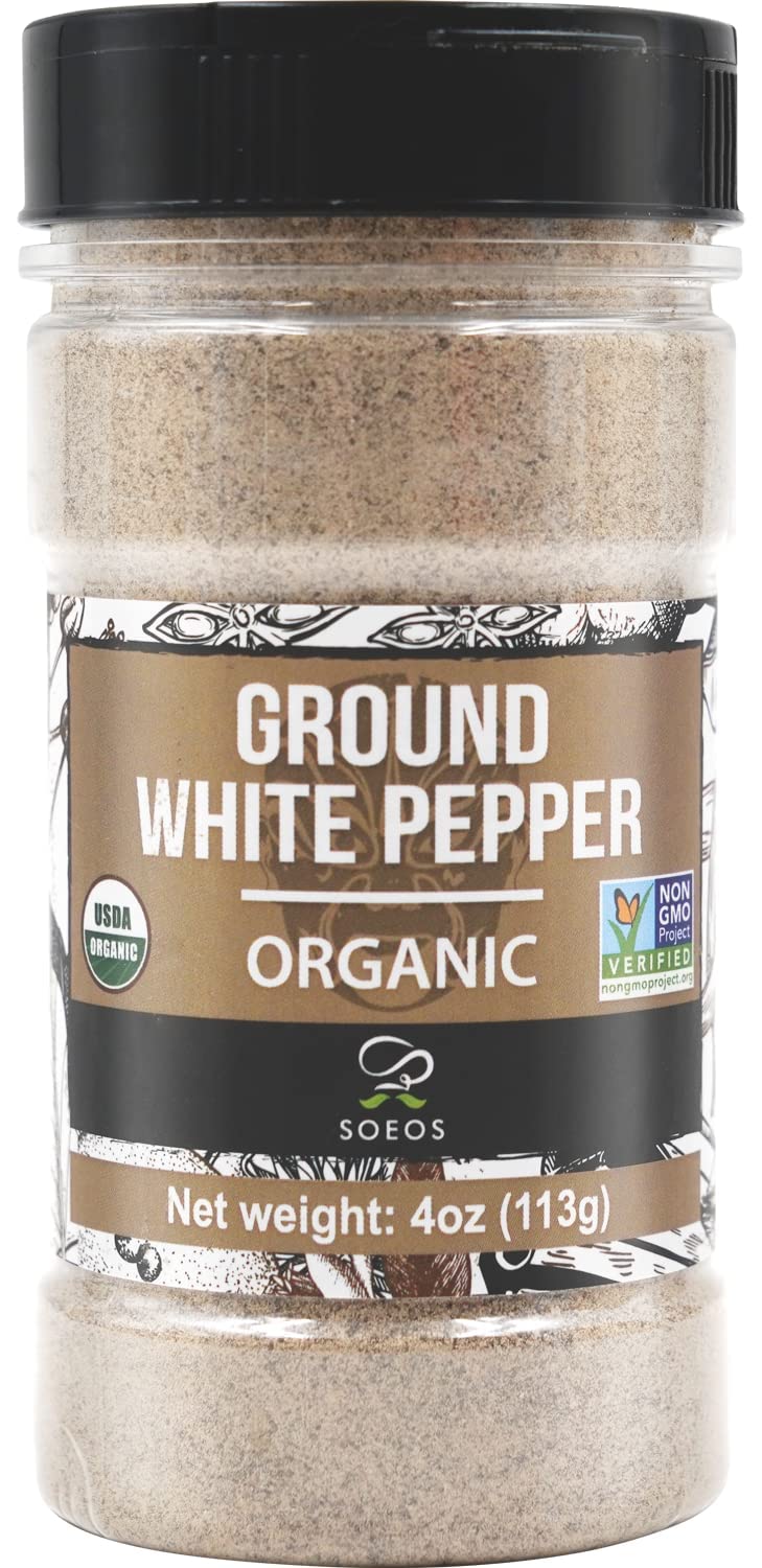 Soeos Organic White Pepper Ground, Non-GMO, 4 oz (113g), Freshly Packed, Ready to Use
