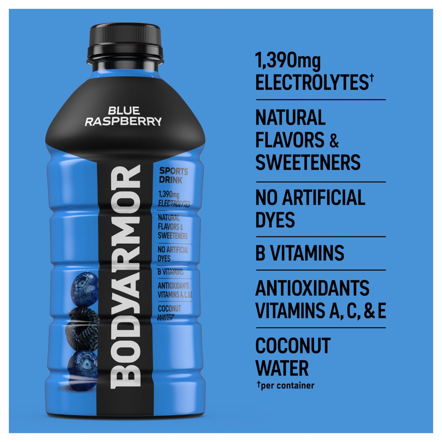 BODYprotective covering Sports Drink  Blue Raspberry  Electrolyte Drink Hydration  28 Fl Oz Bottles (15 Pack)  Flavored Coconut Water with B Vitamins & Antioxidants