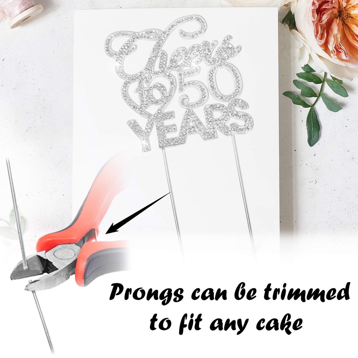 Bling Crystal Cheers To 50 Years Cake Topper - Best Keepsake 50Th Birthday Or Anniversary Decor Party Decorations Silver