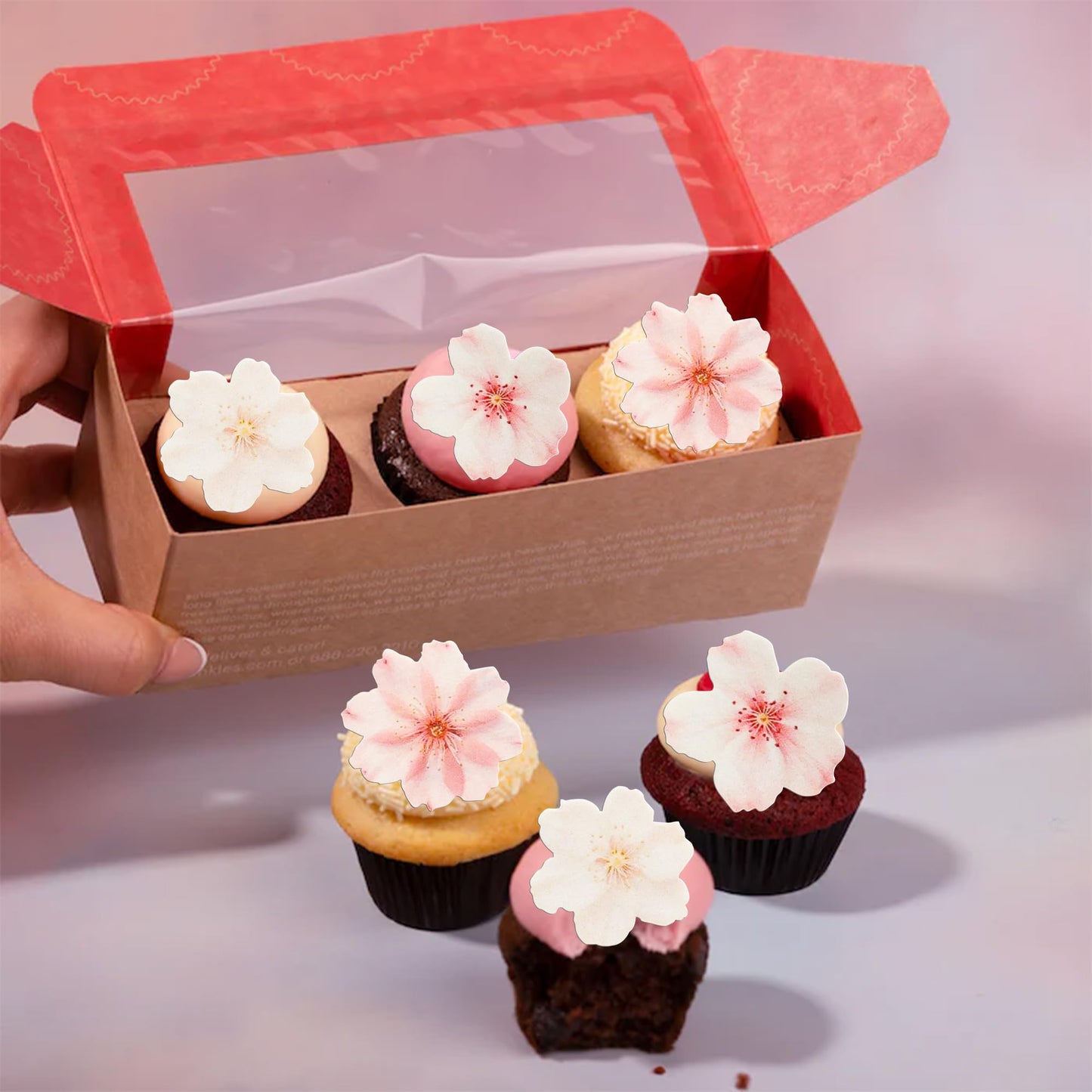Ephlyn 54Pcs Edible Cherry Blossom Cake Decoration Spring Flowers Cupcake Toppers Wafer Paper Flowers Cake Decoration Wedding Bi