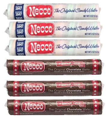 Necco Wafers Variety Pack - 6 Rolls - 3 Rolls of Chocolate and 3 Rolls of Variety - The Original Wafer Candy - Timeless Classic 