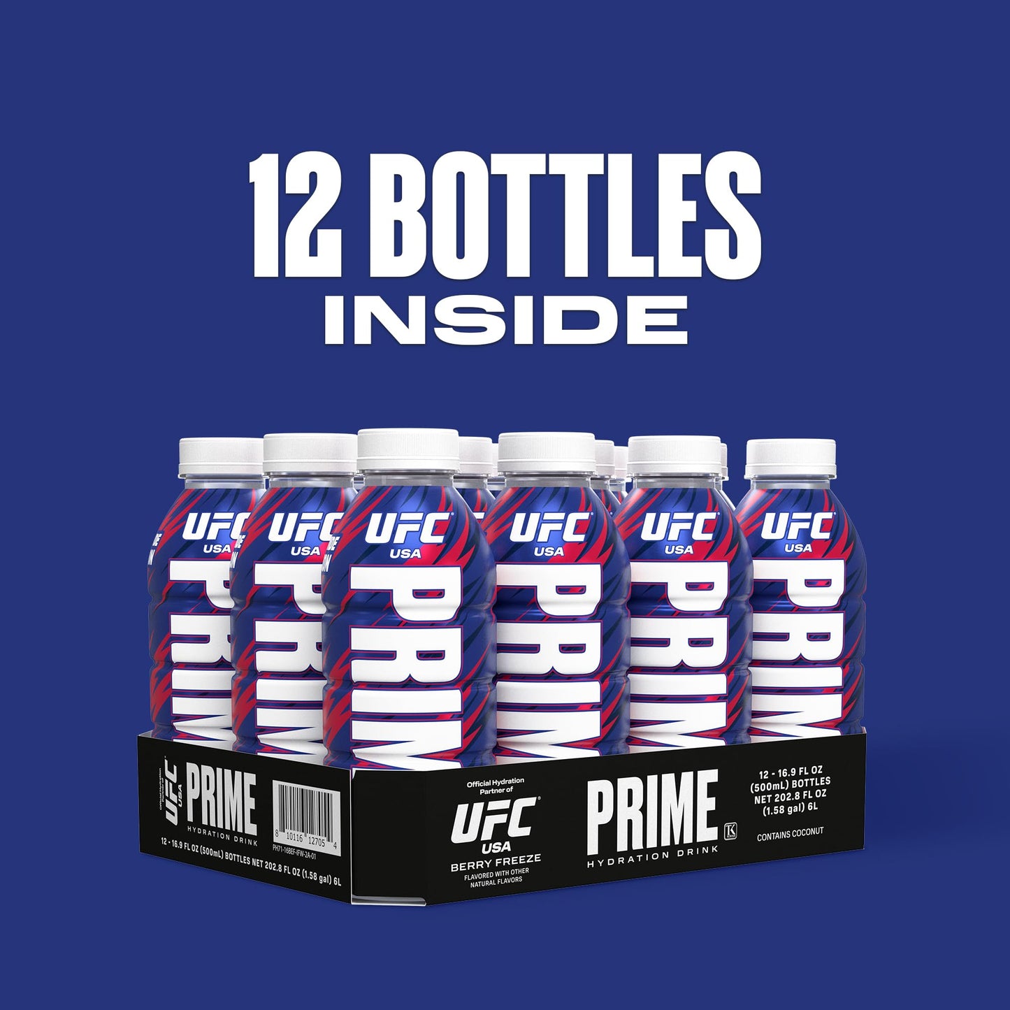 PRIME Hydration UFC  Sports Drinks  Electrolyte Enhanced for Replenishing Fluids  250mg BCAAs  B Vitamins  Antioxidants  Low Sugar  16.9 Fl Oz  12 Pack