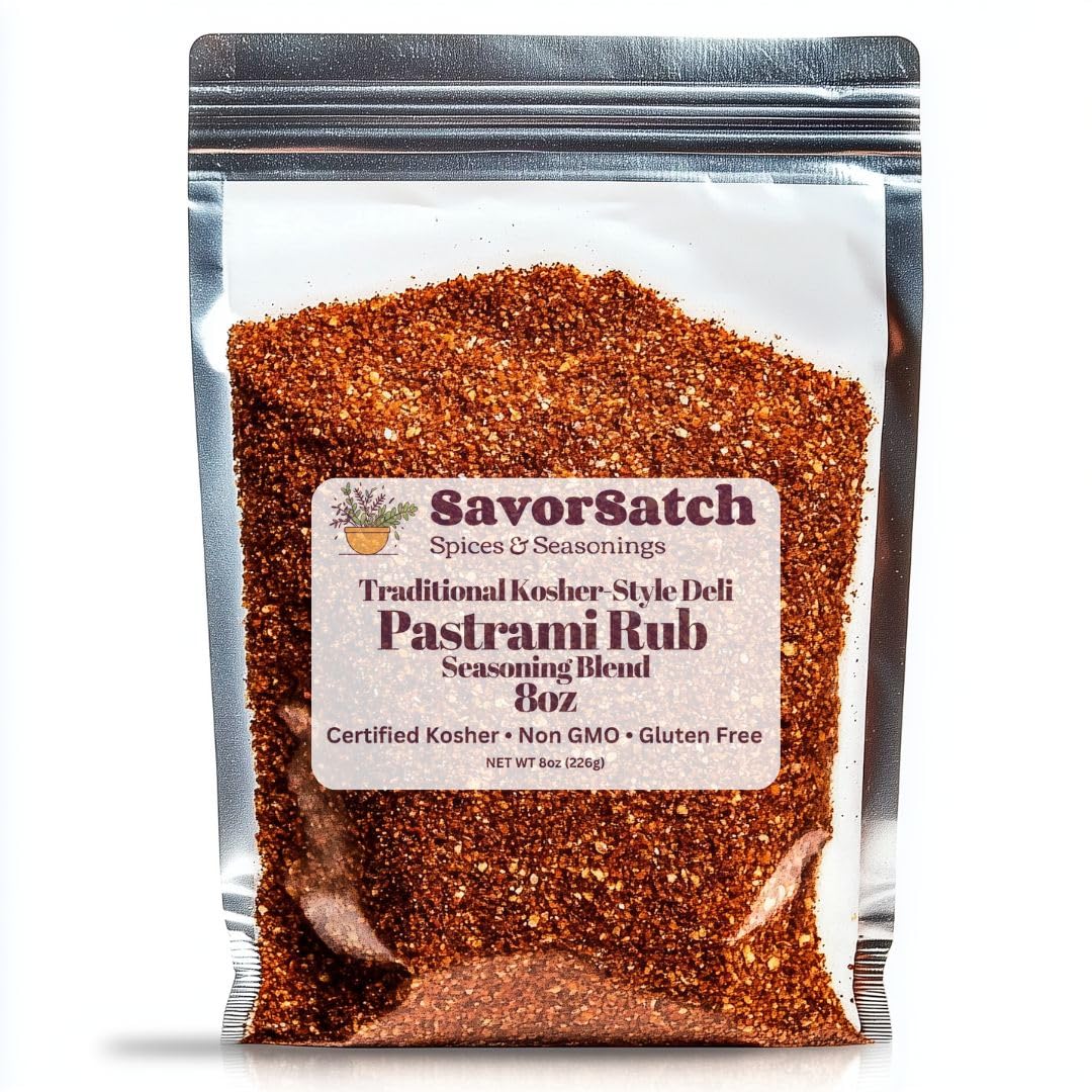 SavorSatch Pastrami Rub Seasoning Spice Blend - Non-GMO, Gluten-Free, 8oz, Resealable Pouch