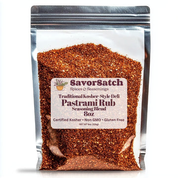 SavorSatch Pastrami Rub Seasoning Spice Blend - Non-GMO, Gluten-Free, 8oz, Resealable Pouch