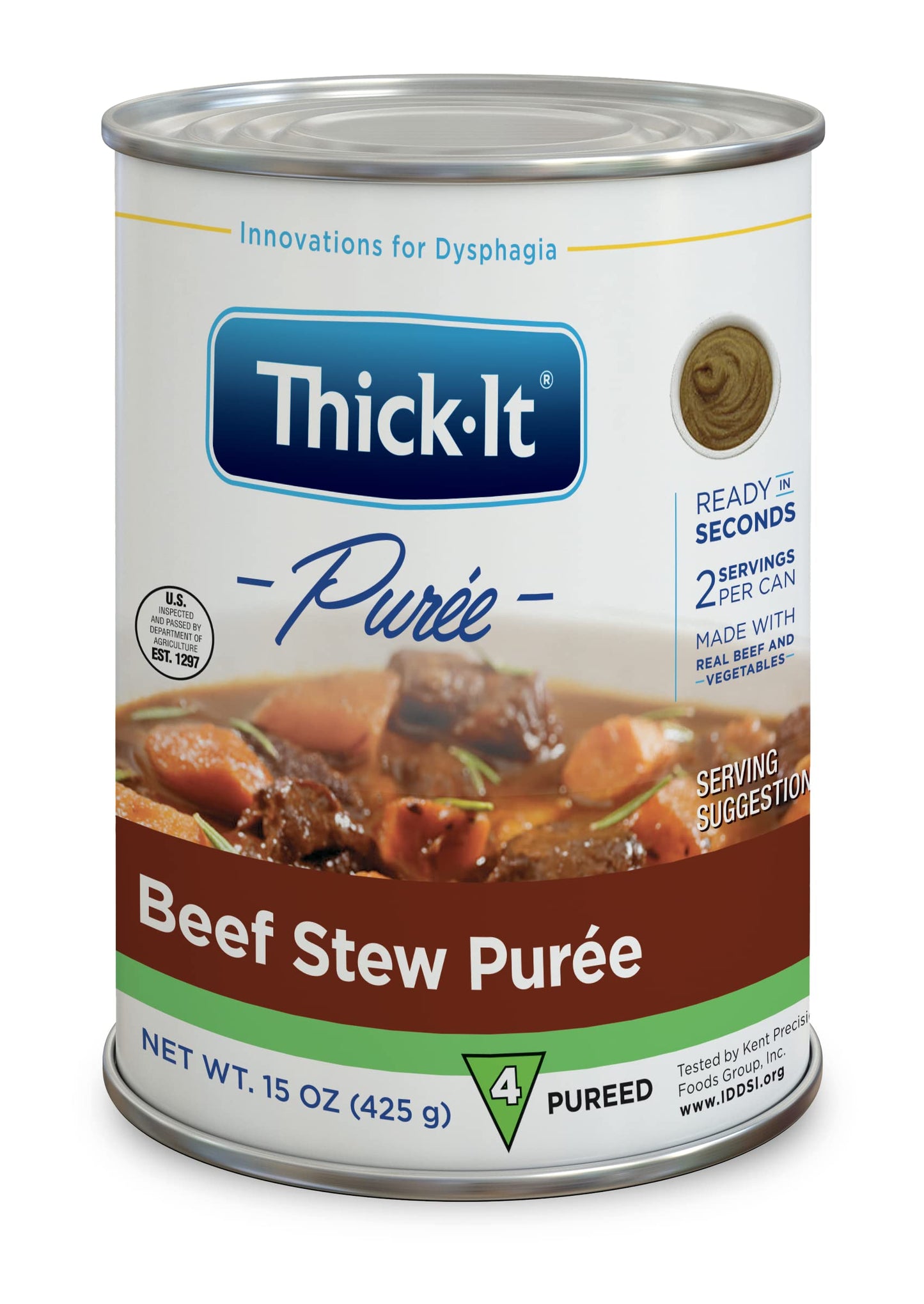 Thick-It Pureed Beef Stew (IDDSI)  Made with Real Beef & Vegetables  Savory Flavor  Digestible Swallowing Aid  Simple-to-Use  15 oz Can (12 Pack)