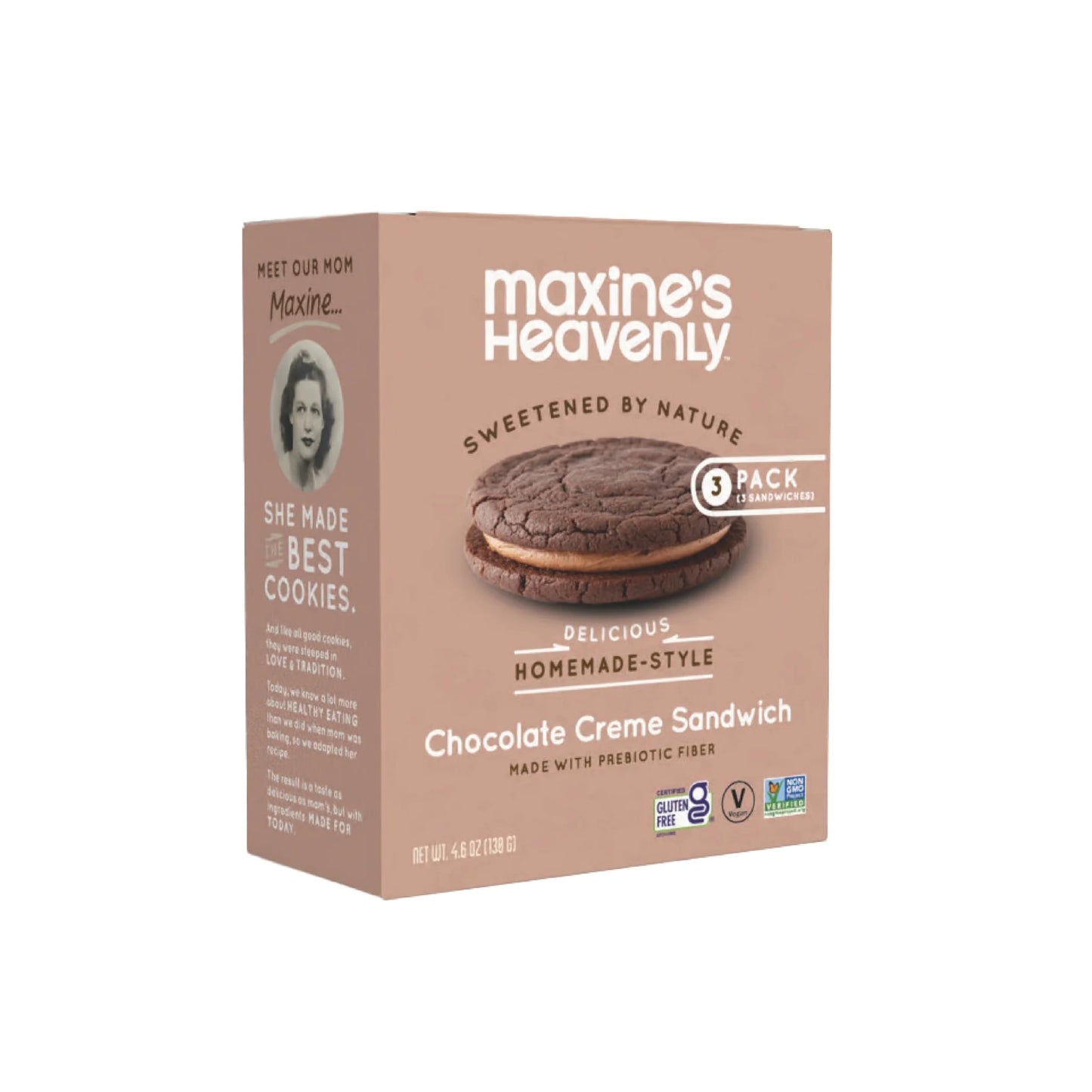 Maxines Heavenly Soft Baked Creme Sandwich Cookies | Prebiotic Fiber, Low Sugar, Vegan Snacks, Plant Based Snack, Gluten Free Snack - Healthy Snacks | 8 Pack (Chocolate Creme Sandwich)