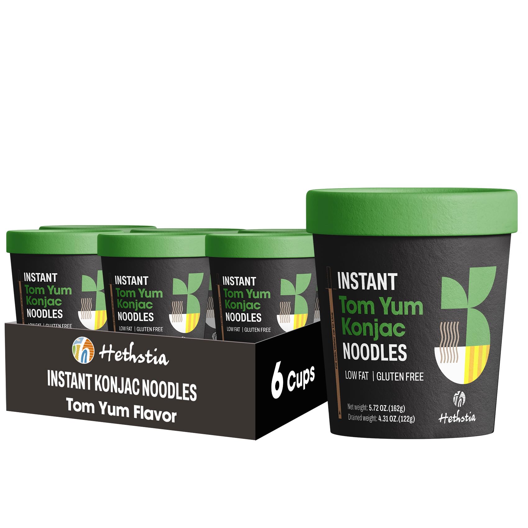 Hethstia Konjac Noodles Tom Yum Soup - 6 Pack Low Carb Shirataki Angel Hair Pasta, Gluten-Free Shirataki Noodles Instant Asian R