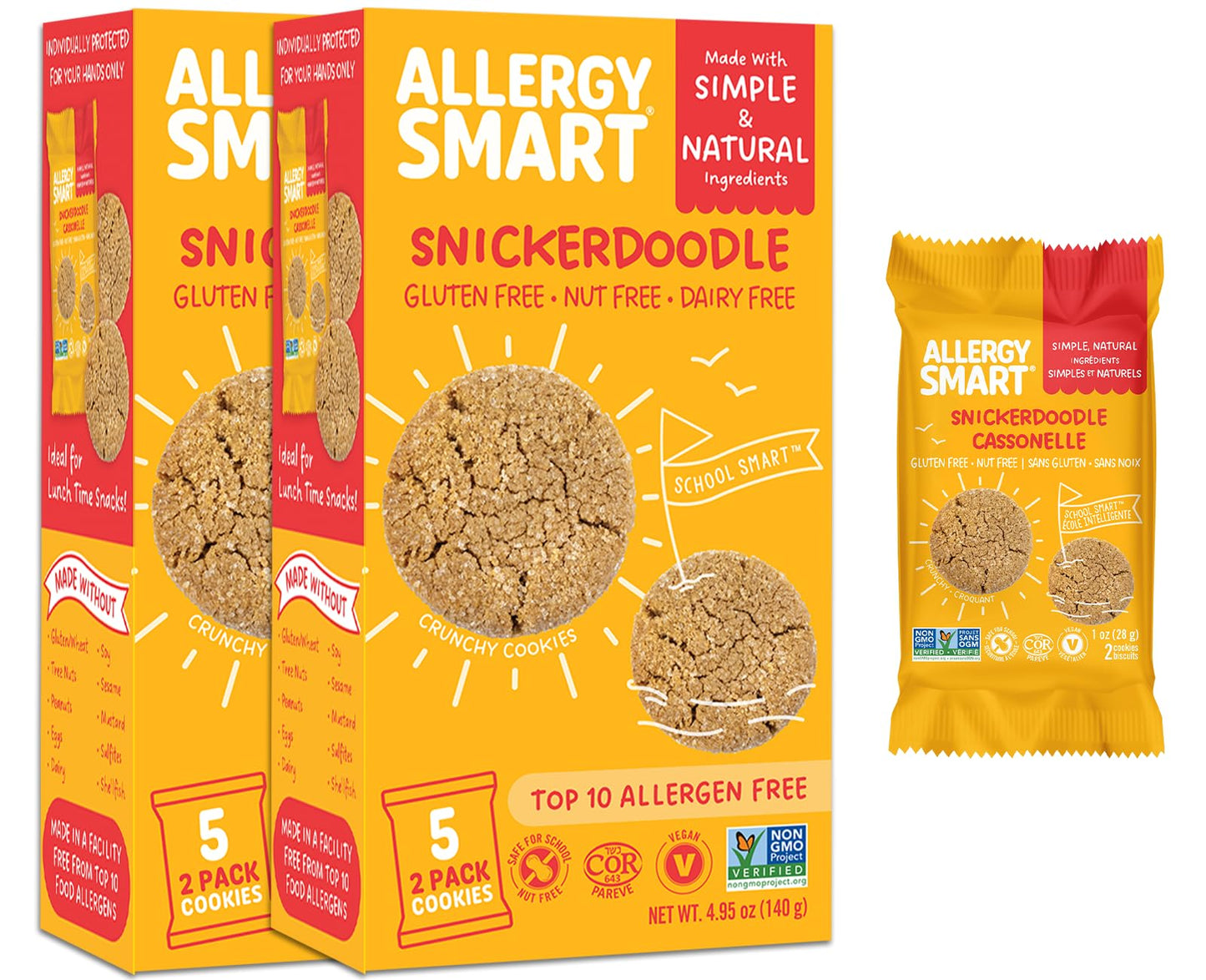 Allergy Smart Crunchy Vegan Cookies - Gluten Free, Nut Free, Egg Free, Soy Free, Dairy Free - 10 (1oz) 2 Packs
