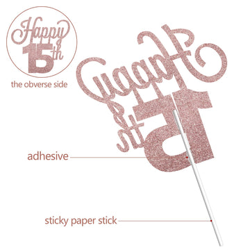 Lingteer Happy 15Th Birthday Cake Topper - Cheers To 15Th Birthday Fifteen Years Old Birthday Party Cake Decorations Sign.