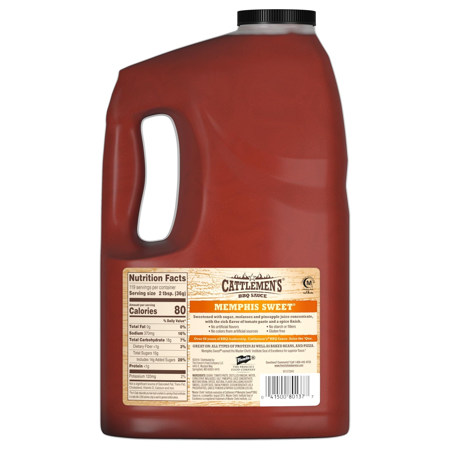 Cattlemen'S Memphis Sweet Bbq Sauce, 1 Gal - One Gallon Of Sweet Memphis Barbeque Sauce, Best On Wings, Ribs, Burgers And More