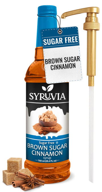 Syruvia Sugar Free Brown Sugar Cinnamon Syrup With Syrup Pump Dispenser for Coffee 25.4 Ounces Coffee Flavoring Syrup